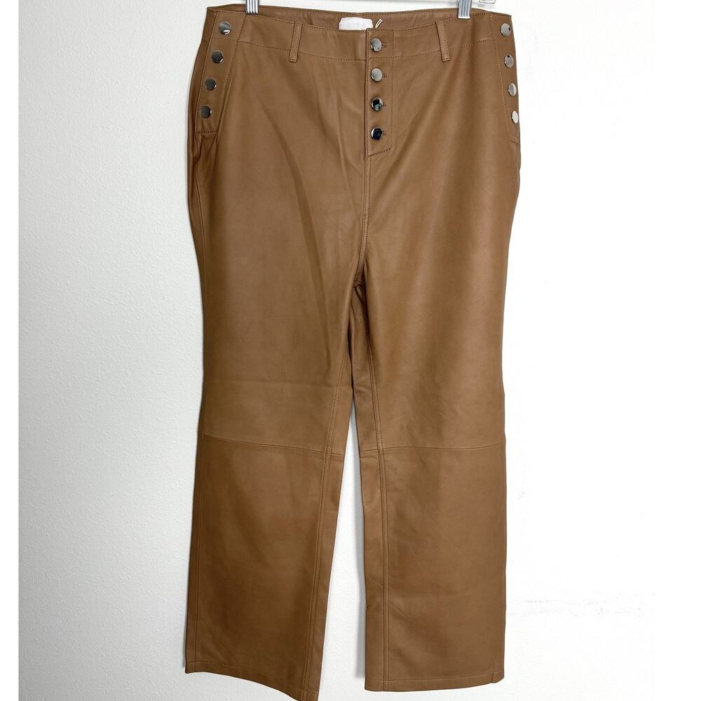 Camila Coelho Lambskin Leather Pants Womens XL Camel Brown Cropped NWT